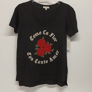 Selena Como La Flor”short sleeve T-shirt Small black &Red Roses 100%cotton new